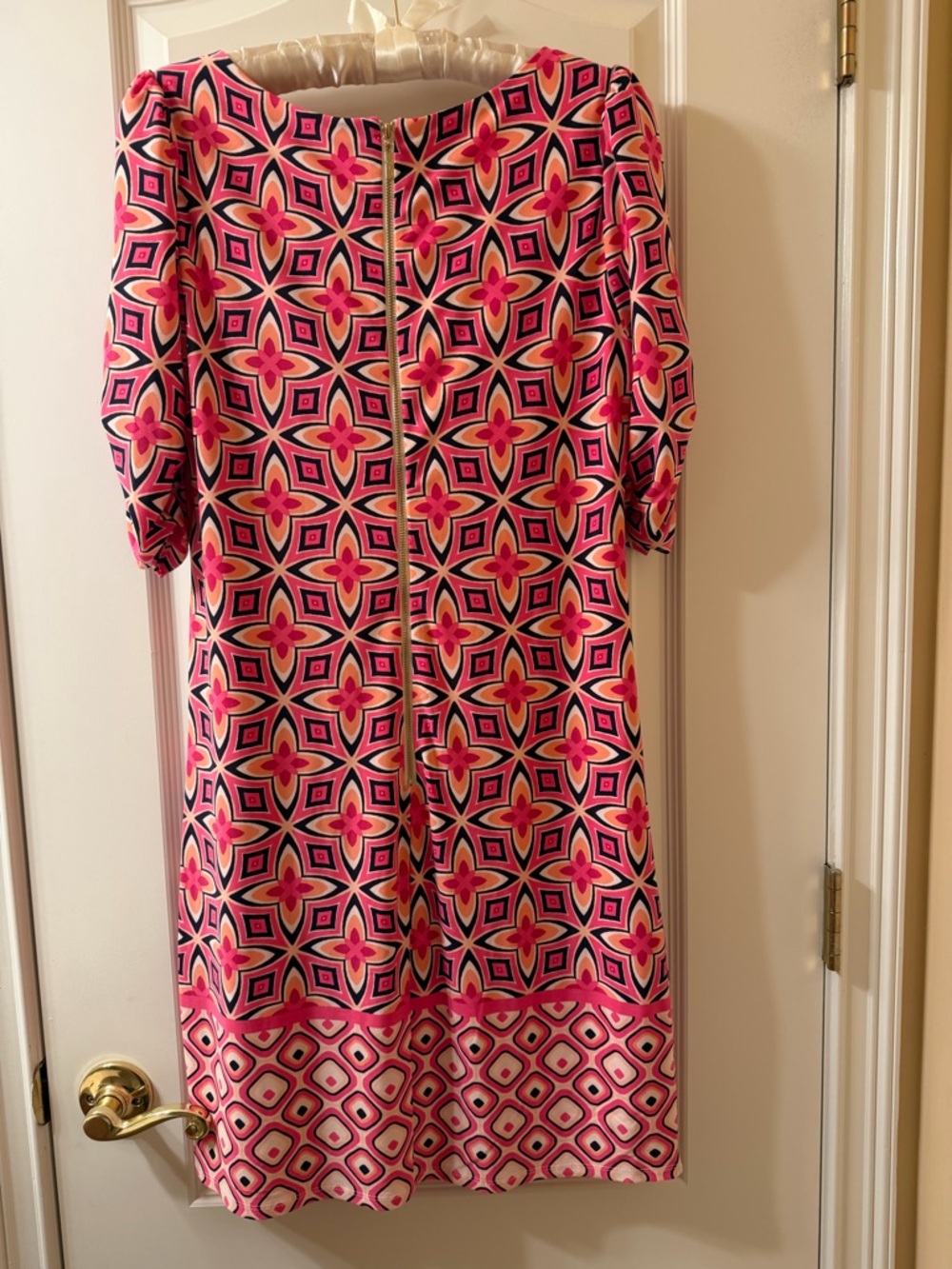 NWOT Eliza J Pink and Black Geometric Half Sleeve Dress Women Size 10 - Picture 3 of 11